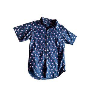 Univibe Boys Small Navy Blue & Pink Flamingo Buttoned Down Shirt